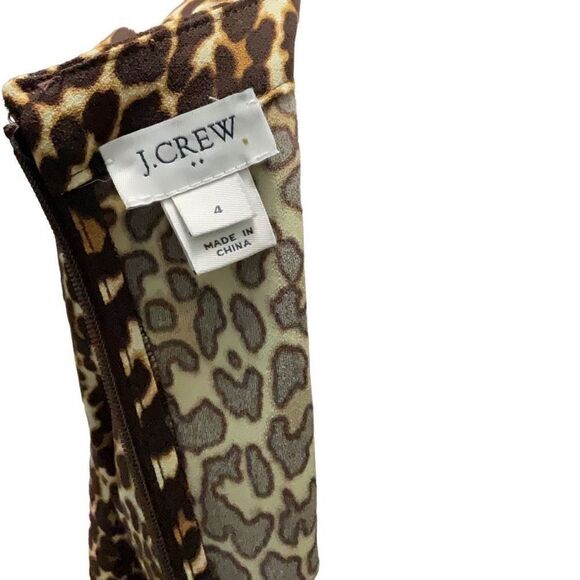 J Crew Long Sleeve Cheetah Animal Print Sheath Dress Brown Ivory Size 4 - Picture 6 of 7